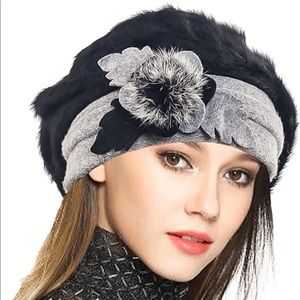 Winter Wool Beret With French Flower